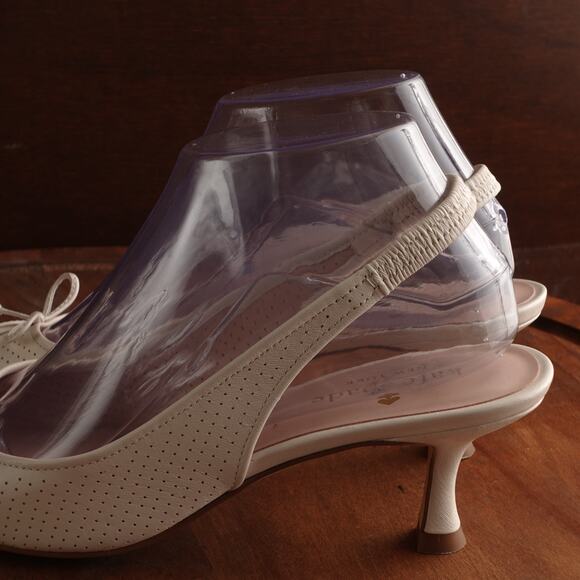 Kate Spade Heels Womens SZ 7.5B Cream Trish Slingback Leather Perforated Shoes - Picture 7 of 15